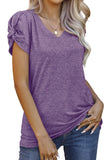 Solid Color Knotted V-Neck Short-Sleeved Blouse