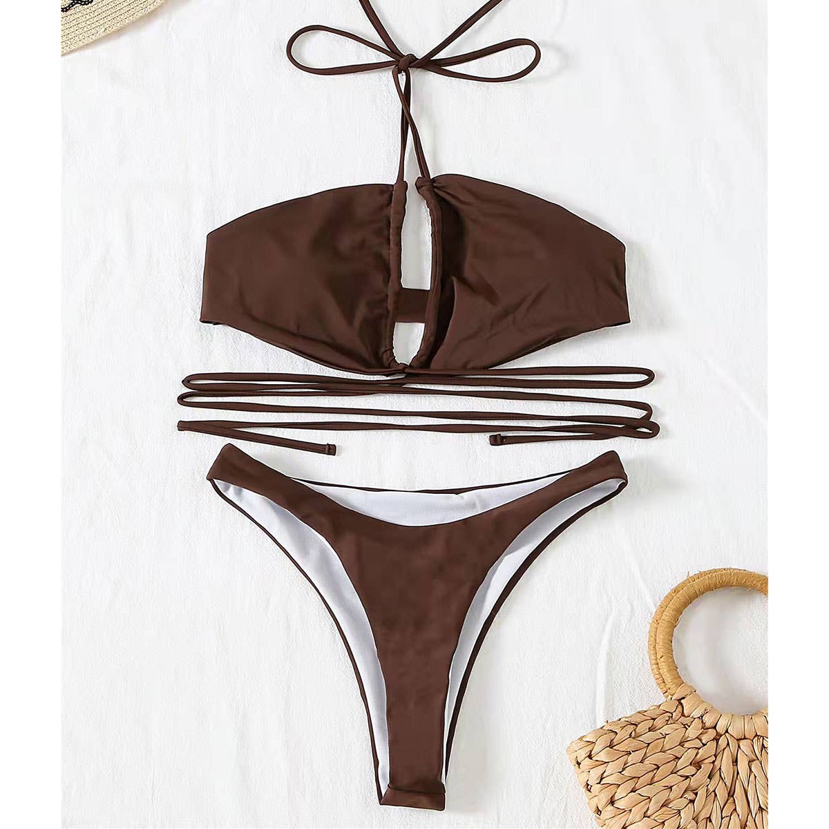 SOLID COLOR BANDAGE BIKINI SEXY WOMENS SWIMWEAR_CWMW0167