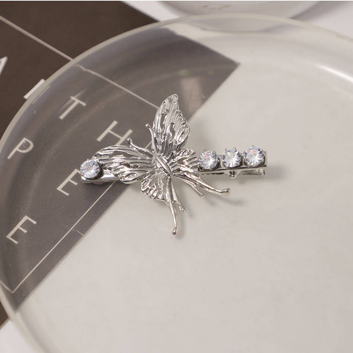 COLD STYLE LIQUID METAL BUTTERFLY ZIRCON HAIRPIN_CWAHA4754