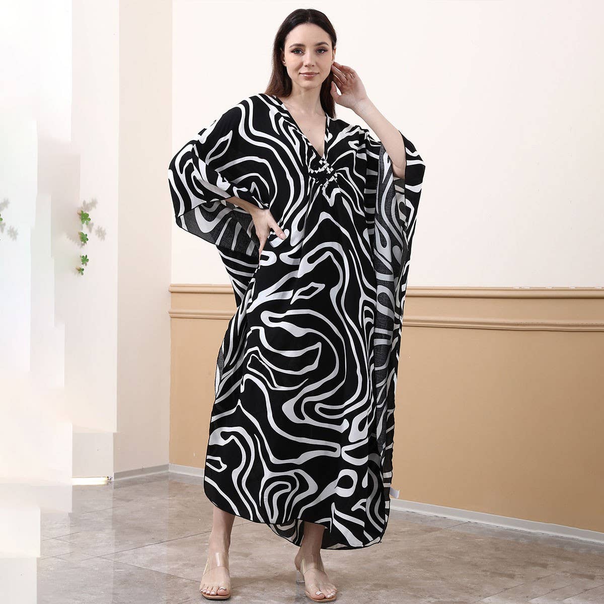 PLUS SIZE COTTON WOVEN BEACH COVER UP RESORT DRESS_CWMM6141