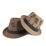 STRAW BREATHABLE COCONUT TREE PRINTED JAZZ HAT_CWAH1915
