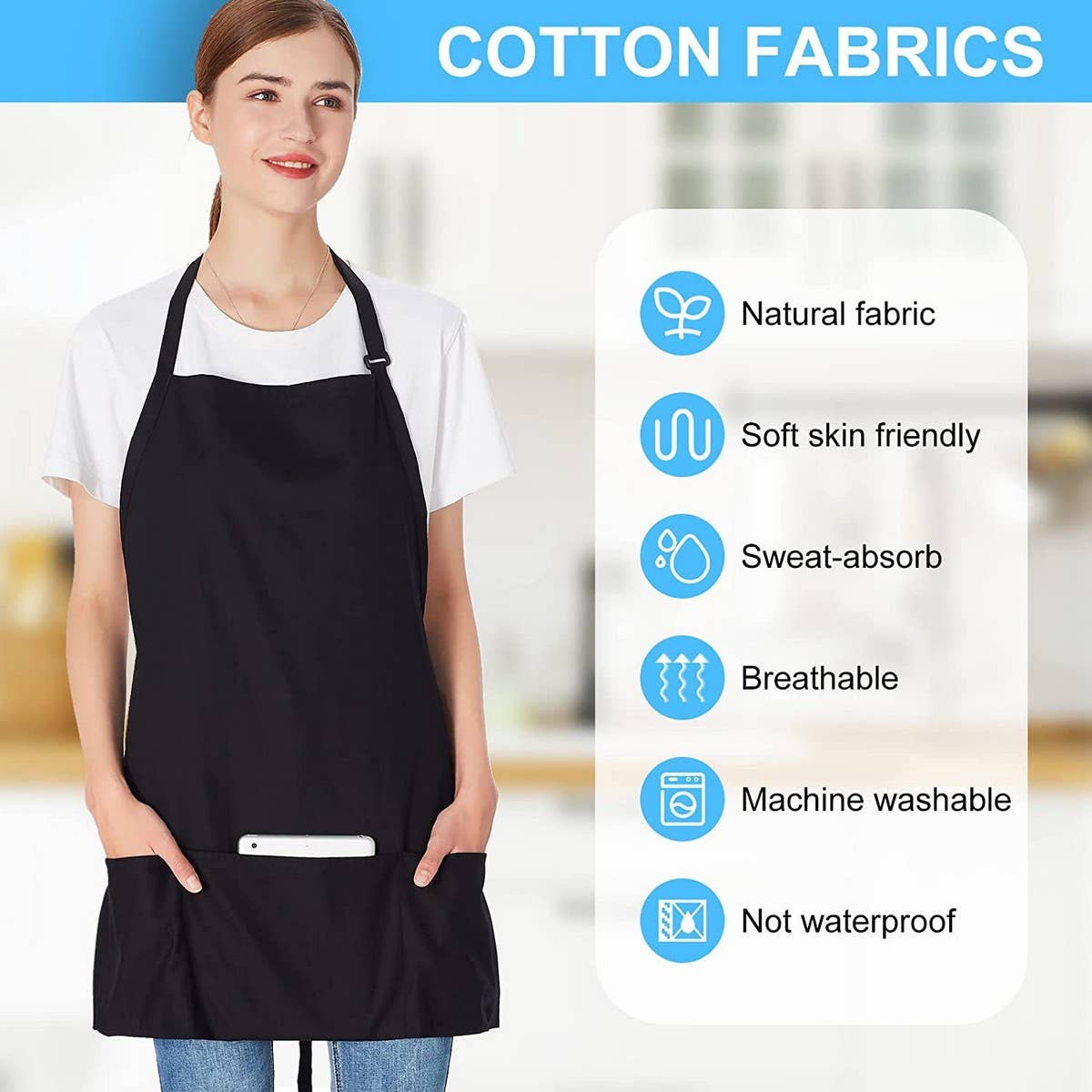 Cwmm1822_Neckline Solid Color Pocket Work Apron