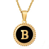 Cwaje1941_Simple Round Black Shell Letter Necklace