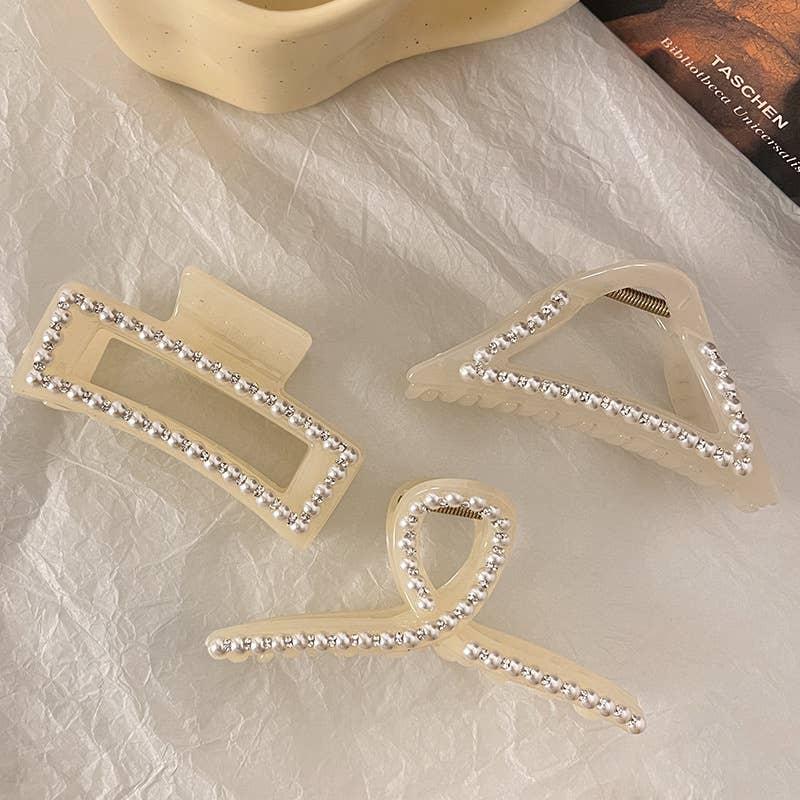 PEARL GEOMETRIC HAIR CLAW FRENCH STYLE CLIP_CWAHA0618