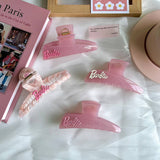 Pink Barbie Girl Hair Claw Alloy Letter Clip_Cwaha5761