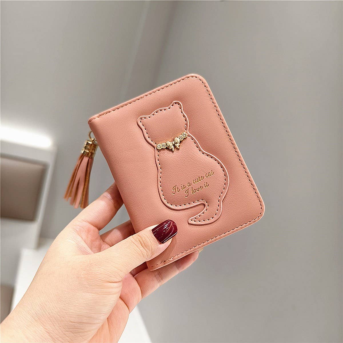 Cute Cat Tassel Zipper Wallet For Girls_Cwab06194