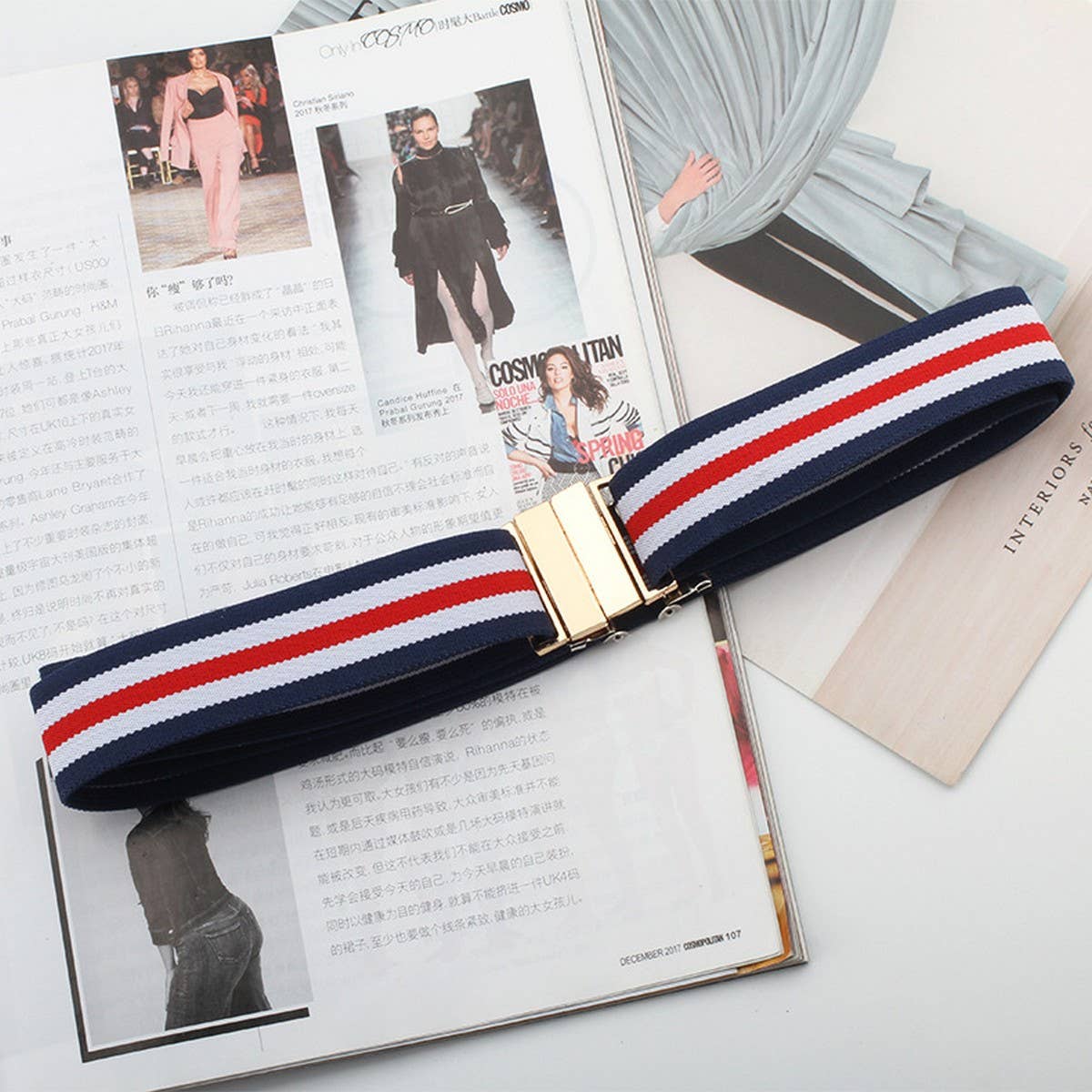 Cwabe0550_Perforation Free Metal Square Buckle Elastic Belt