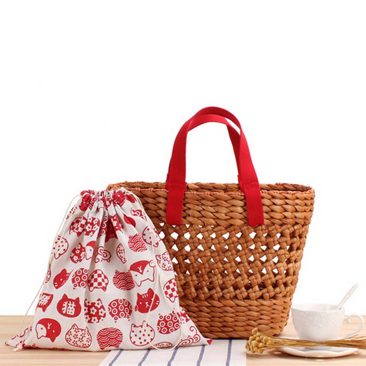 Hollow Solid Color Large Woven Bag_Cwab2115