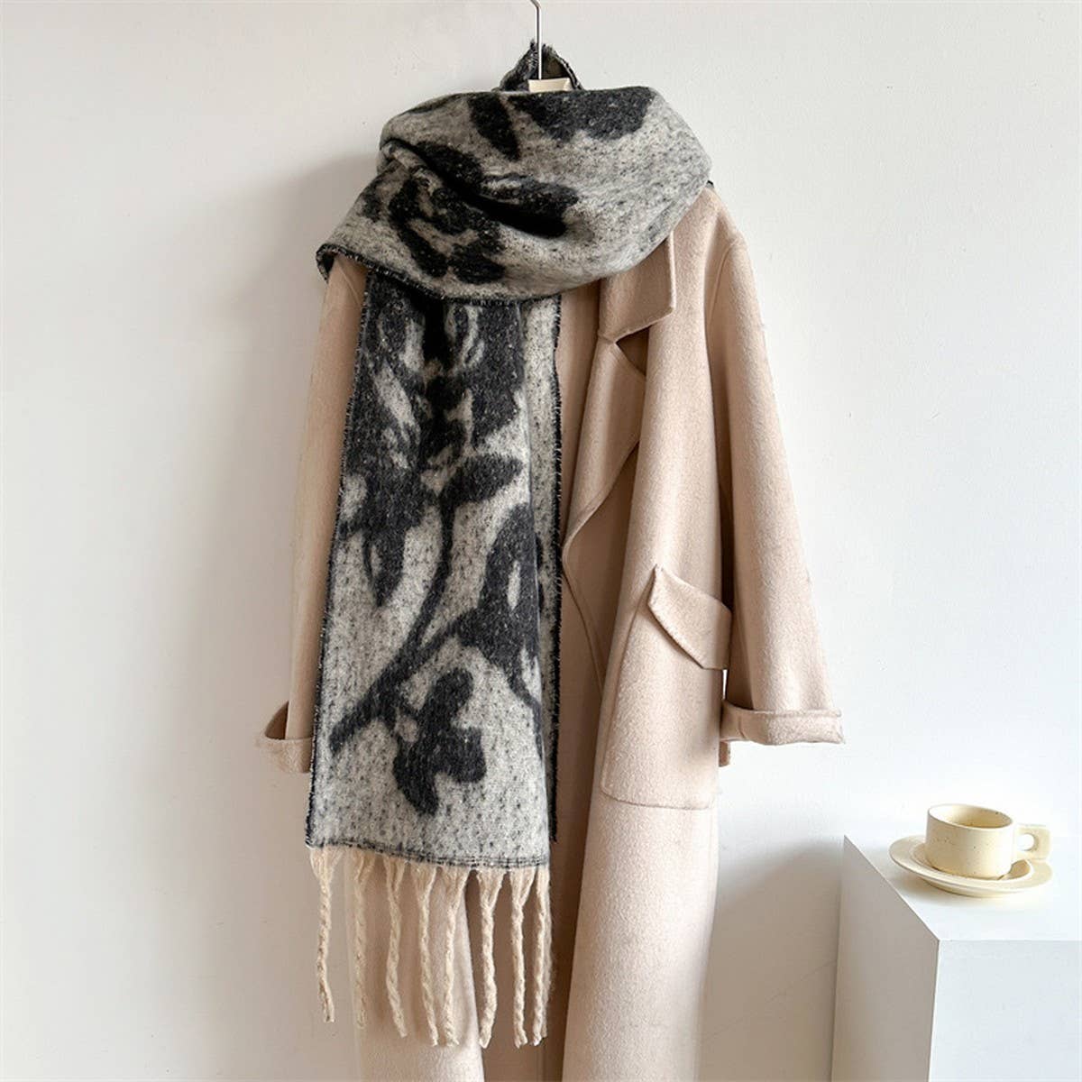 ROSE TASSEL SCARF COLORBLOCK LONG WINTER WRAP_CWASC0986