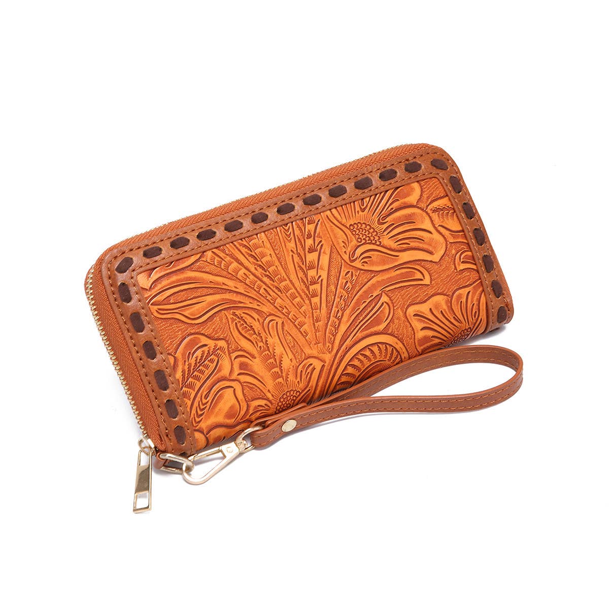LEATHER CARVED EMBOSSED BOHEMIAN CLUTCH WALLET_CWAB2592