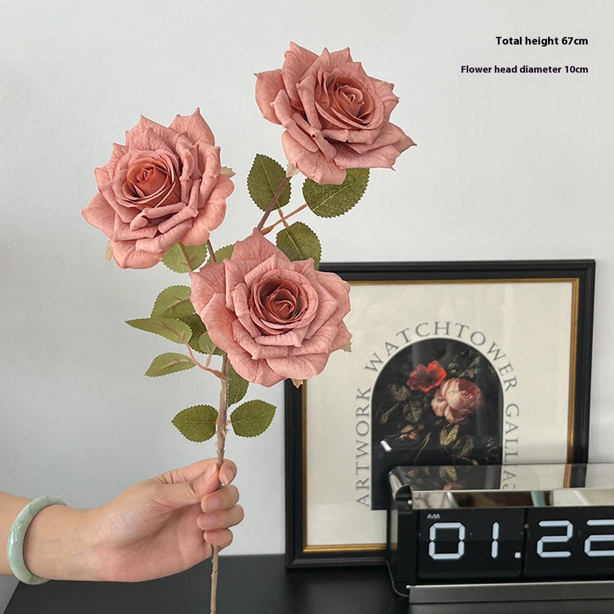 ARTIFICIAL CAPPUCCINO ROSE BOUQUET WITH 3 HEADS_CWMM6505