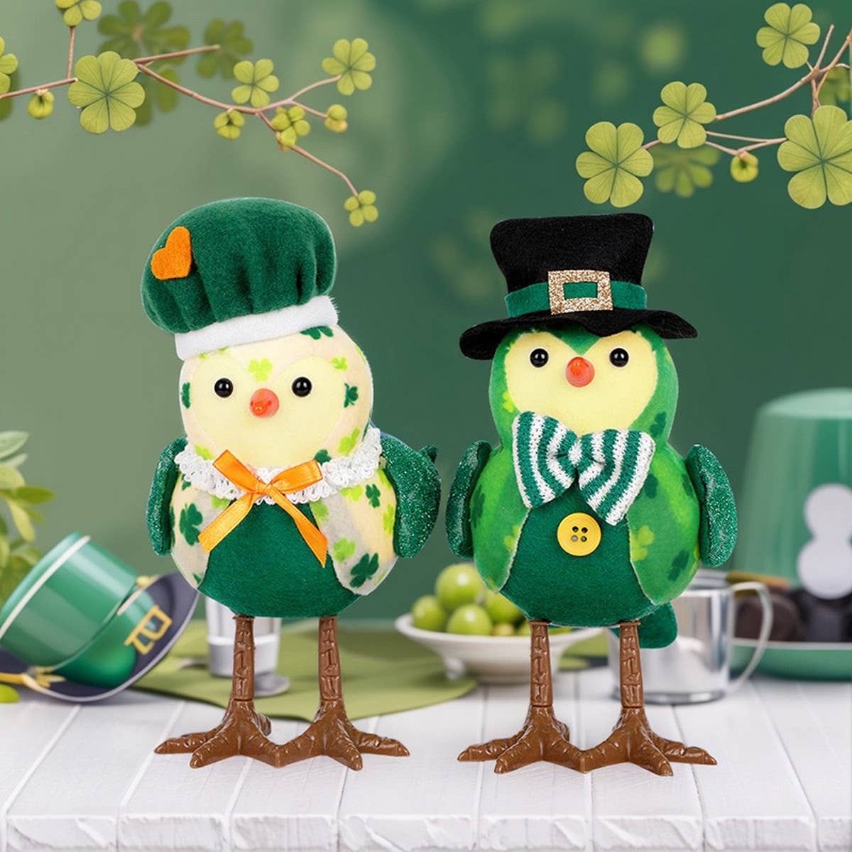ST PATRICKS PARTY GLOWING LIGHT GREEN BIRD DOLL_CWMM3445