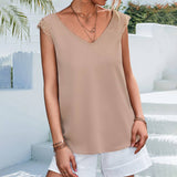 V Neck Lace Patchwork Casual Sleeveless Top_Cwtstsl0049