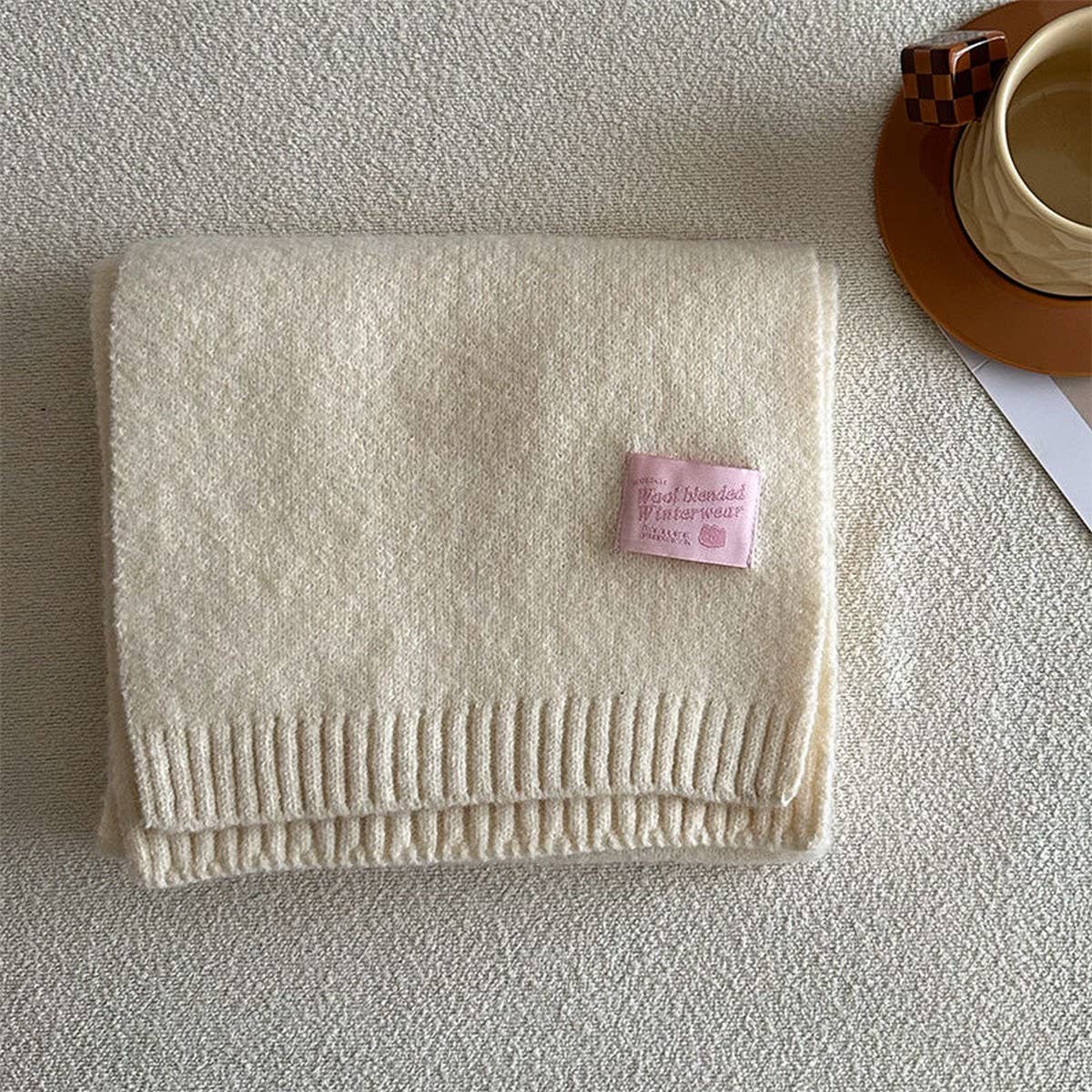 SOLID WOOL BLEND KNIT SCARF FOR WOMEN WARMTH_CWASC2284