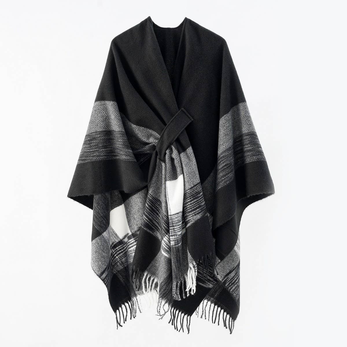 NEW KNITTED TASSEL DOUBLE SIDED PLAID SHAWL_CWMM2085
