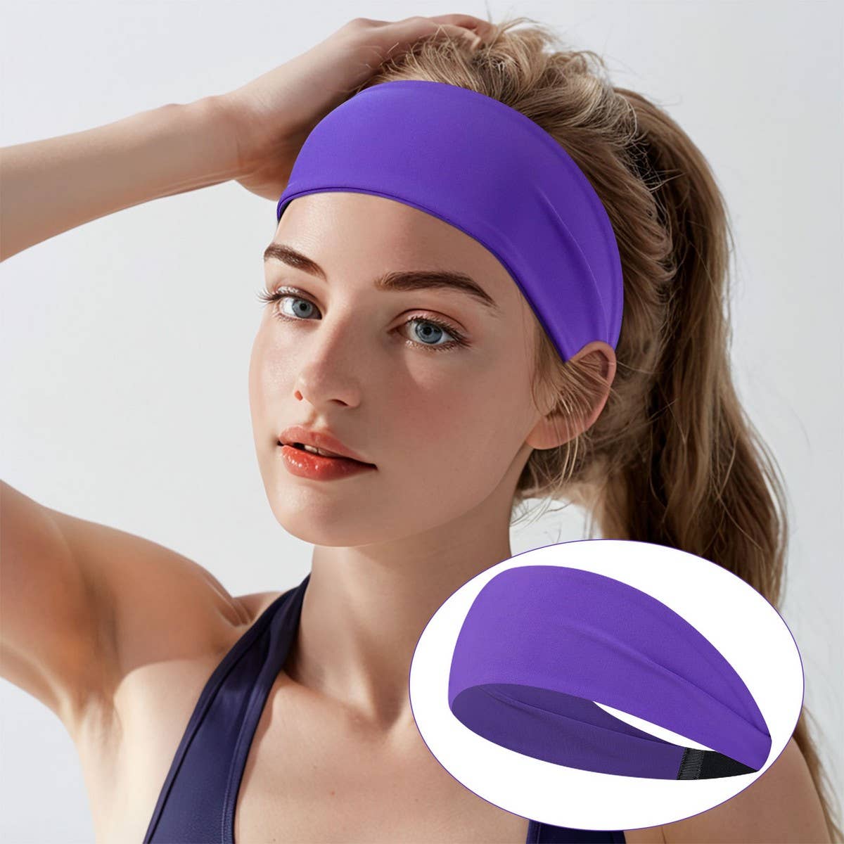 Wide Elastic Yoga Headband For Women Sweat-Wicking_Cwmm7954