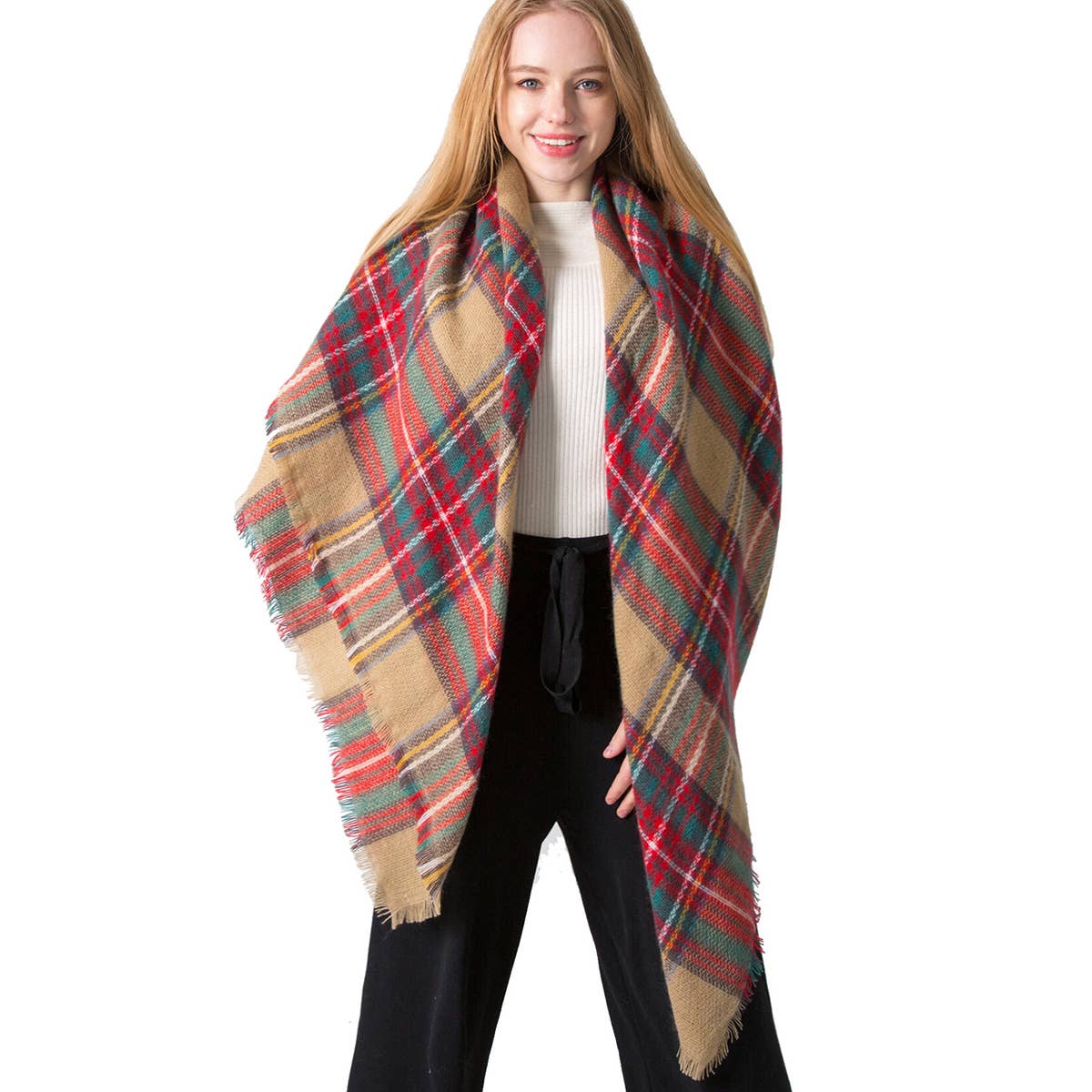 SOFT CHUNKY CHECKED GIANT SCARVES SHAWL CAPE_CWASC0107