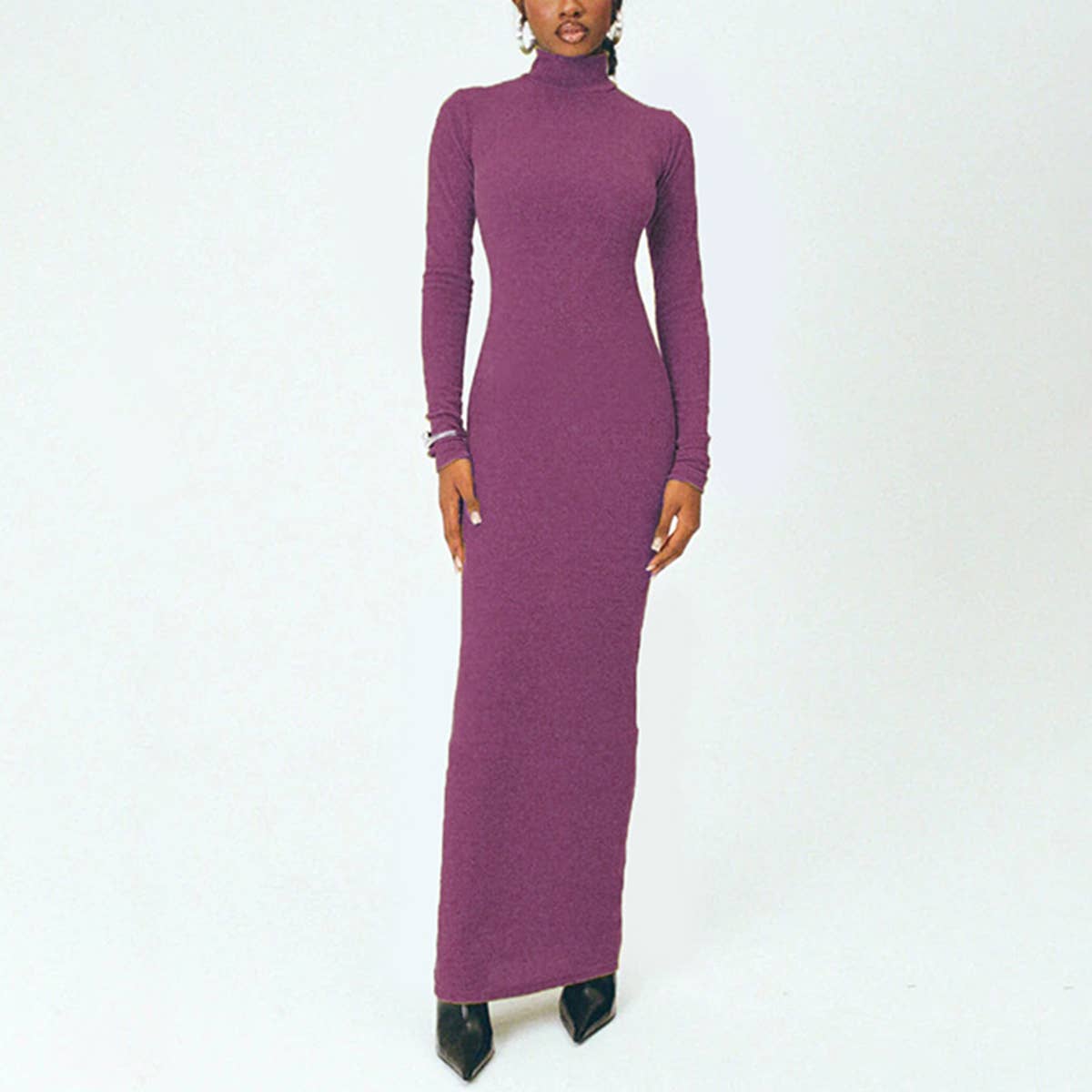 Stylish Elegance High-Neck Fit Long-Sleeved Dress