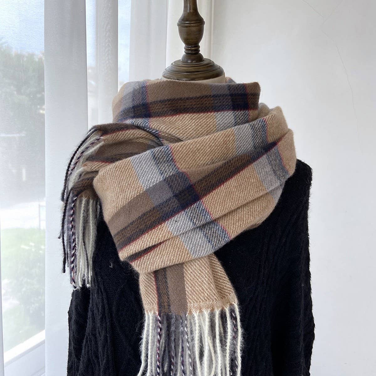 PLAID FAUX CASHMERE MID LENGTH SCARF FOR WINTER_CWASC1456