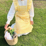 PLAID RUFFLE APRON CAFE GARDENING SMOCK APRON_CWMM5823