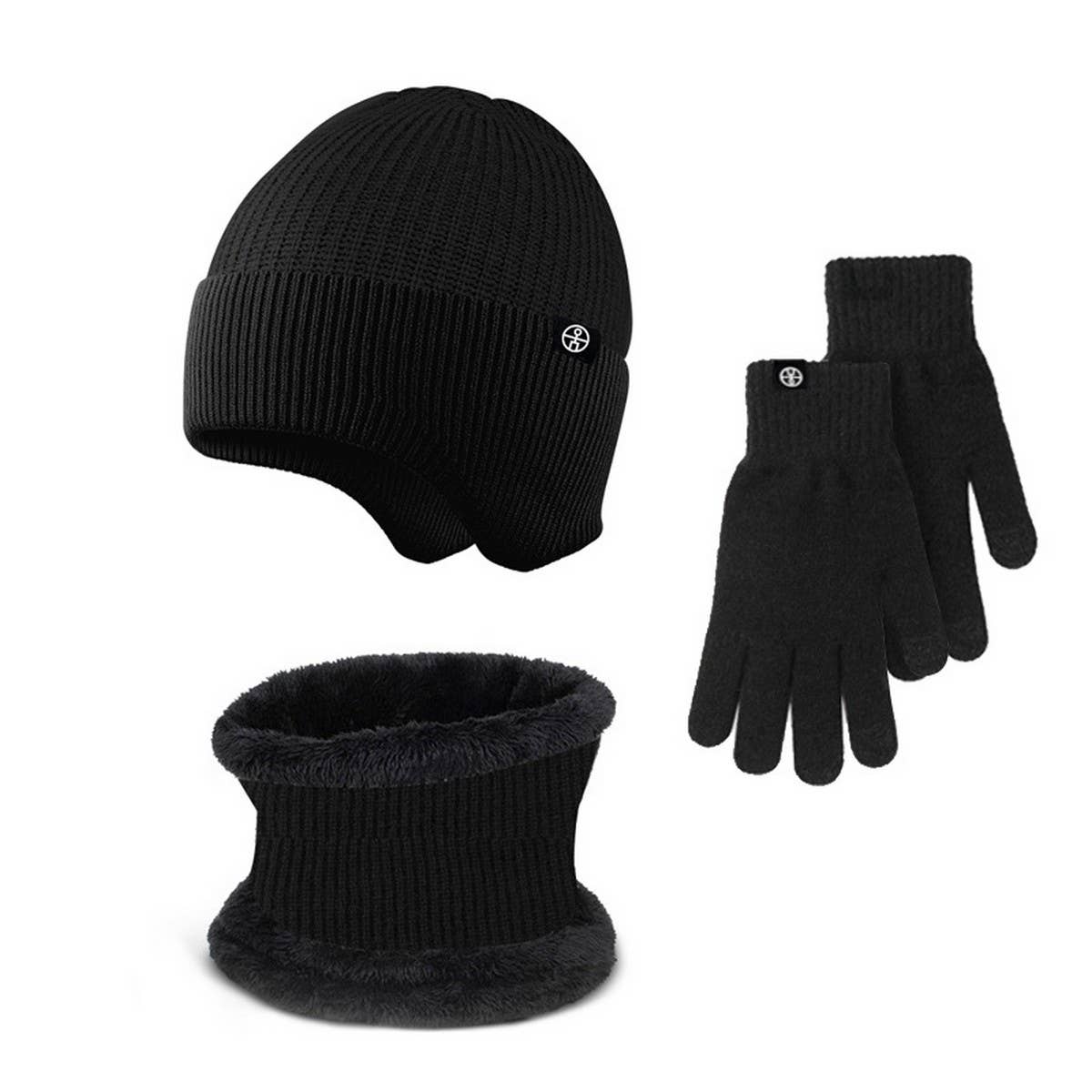 Winter Outdoor Fleece Knitted Hat Three Piece Set_Cwmm2808