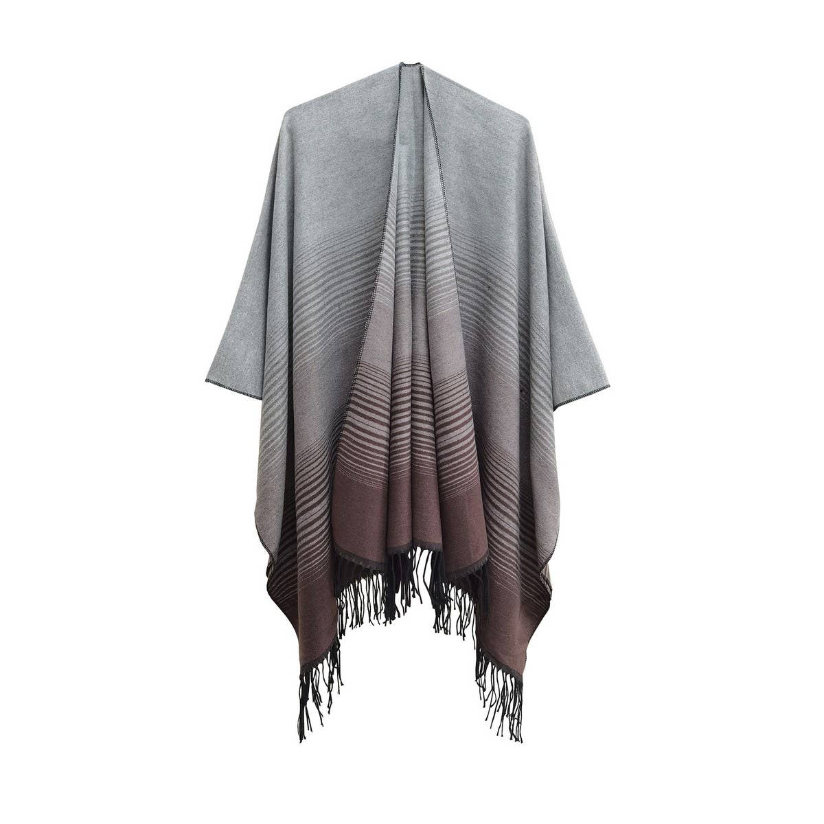 GRADIENT FINE LINES TASSELS WARM SHAWL CLOAK_CWASC0282