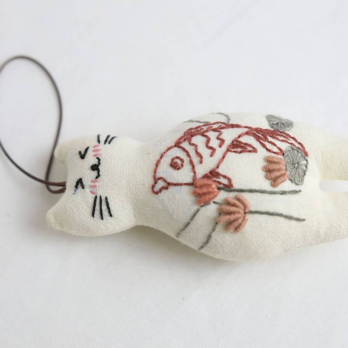 HAND EMBROIDERED LOTUS FISH CAT PLUSH CHARM_CWMM6004