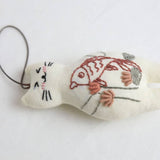 HAND EMBROIDERED LOTUS FISH CAT PLUSH CHARM_CWMM6004