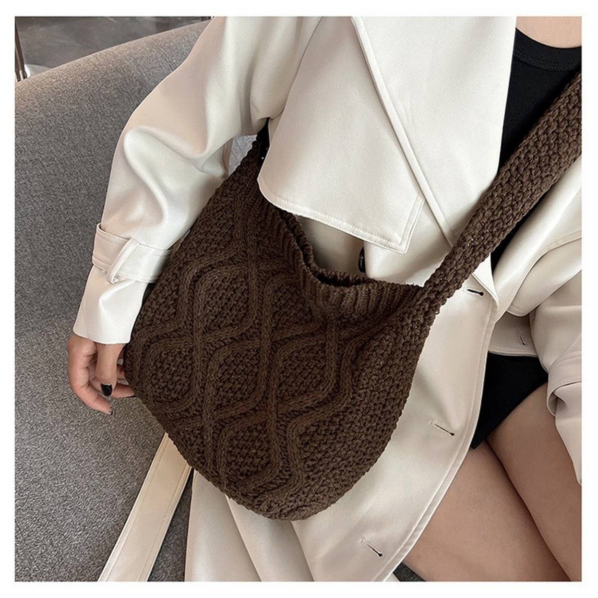 Cwab4573_Solid Knit Twist Vintage Tote Crossbody Bag