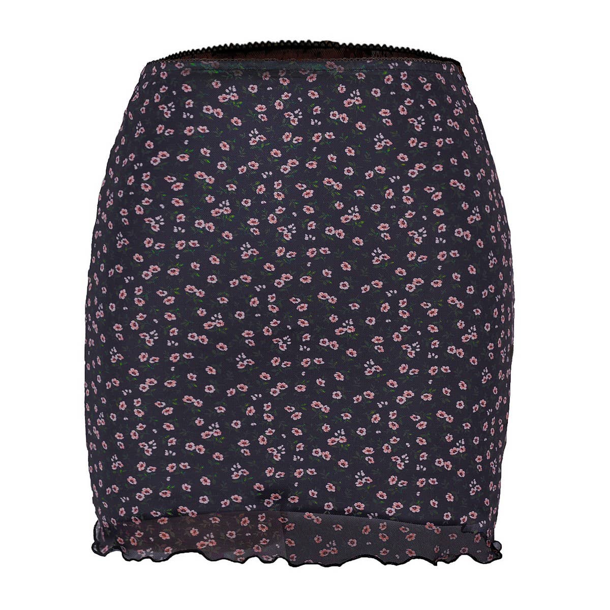 PRINTED MESH SKIRT DOUBLE LAYER SLIM HIP SKIRT_CWAB4794