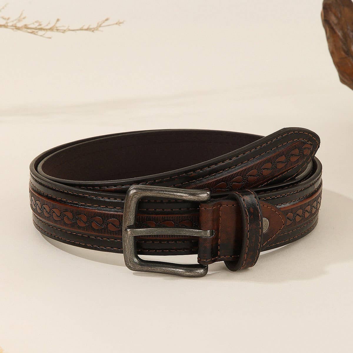 Vintage Embossed Western Pin Buckle Belt Unisex_Cwabe1240