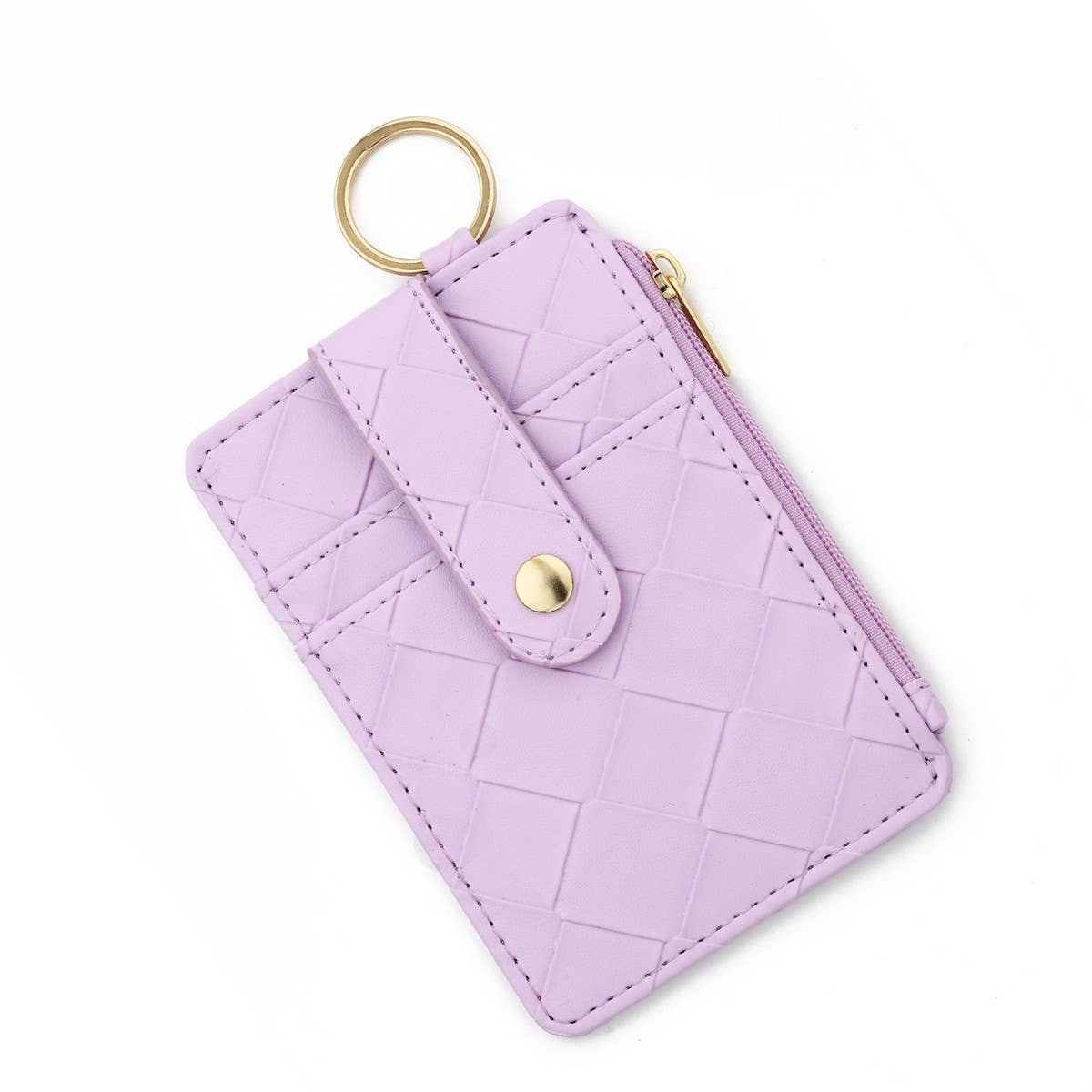 PLAID WOVEN CARD WALLET WITH ZIPPER CLOSURE_CWAB4946