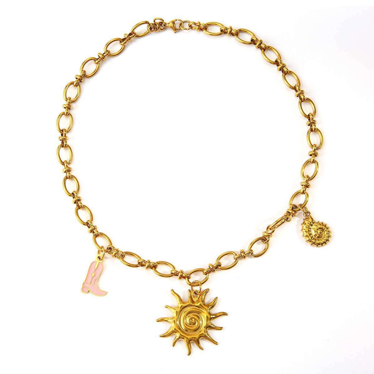 OCEAN STYLE STEEL NECKLACE WITH SHELL FISH_CWMM8834