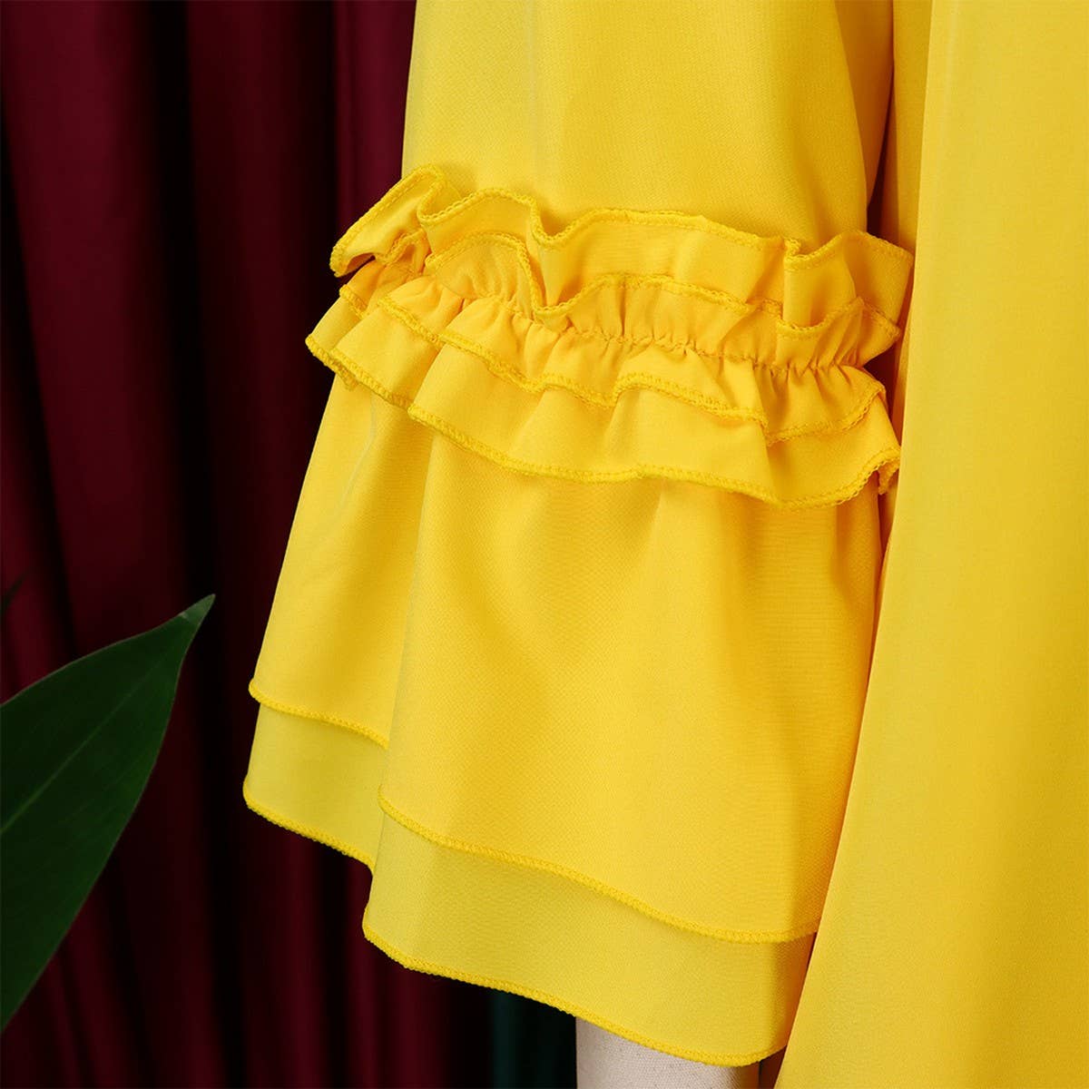 LOOSE CASUAL PLUS SIZE LOTUS LEAF SLEEVE TIE DRESS_CWDSD6063