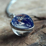 EARTH PATTERN CRYSTAL GLASS BALL PENDANT NECKLACE_CWMM0498