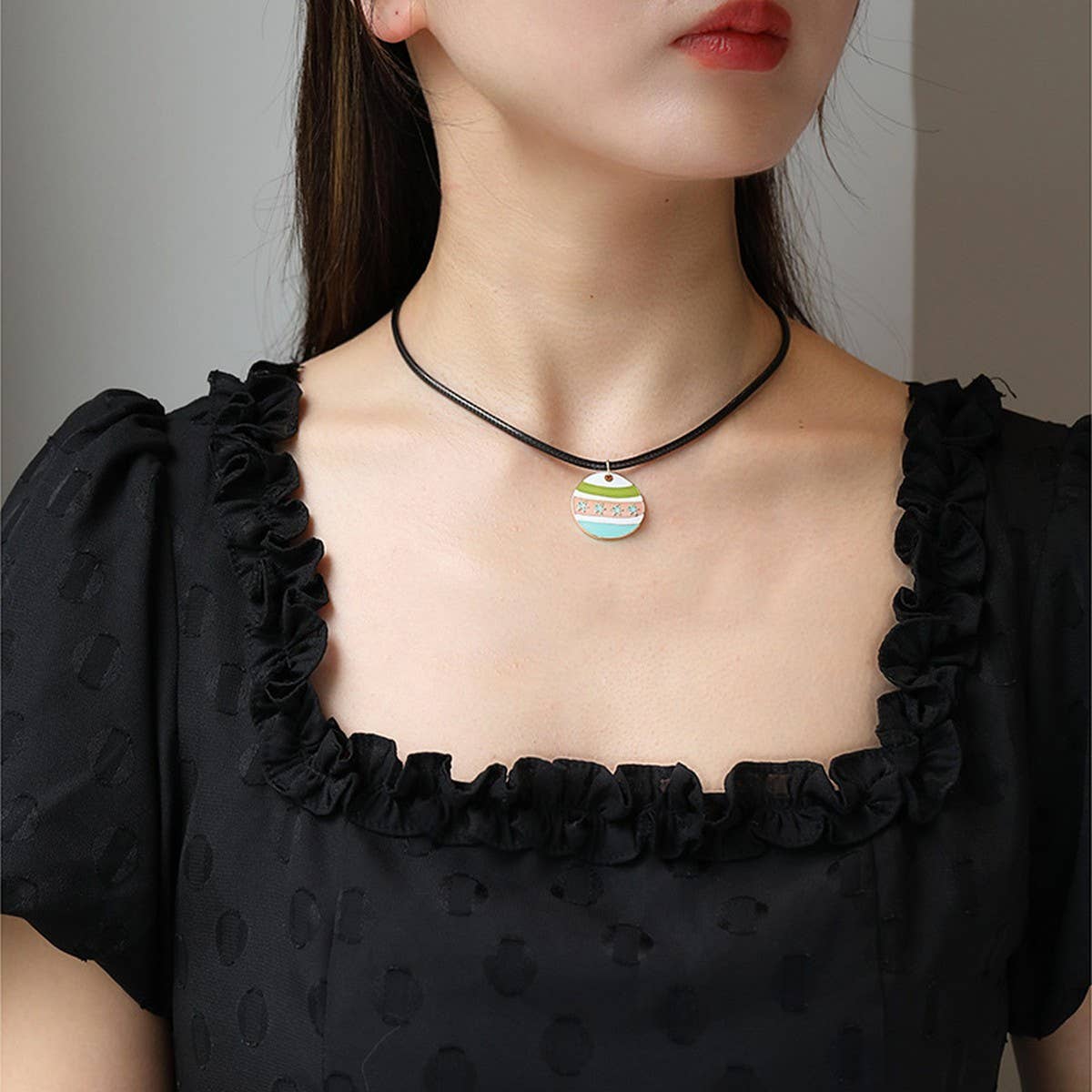 COLORFUL ENAMEL PENDANT NECKLACE EARRINGS SET_CWAJE2916