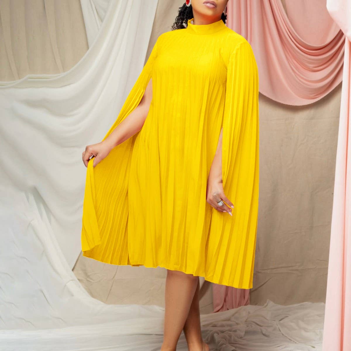 FASHION LOOSE CAPE BAT SLEEVE PLUS SIZE DRESS_CWDMD3703