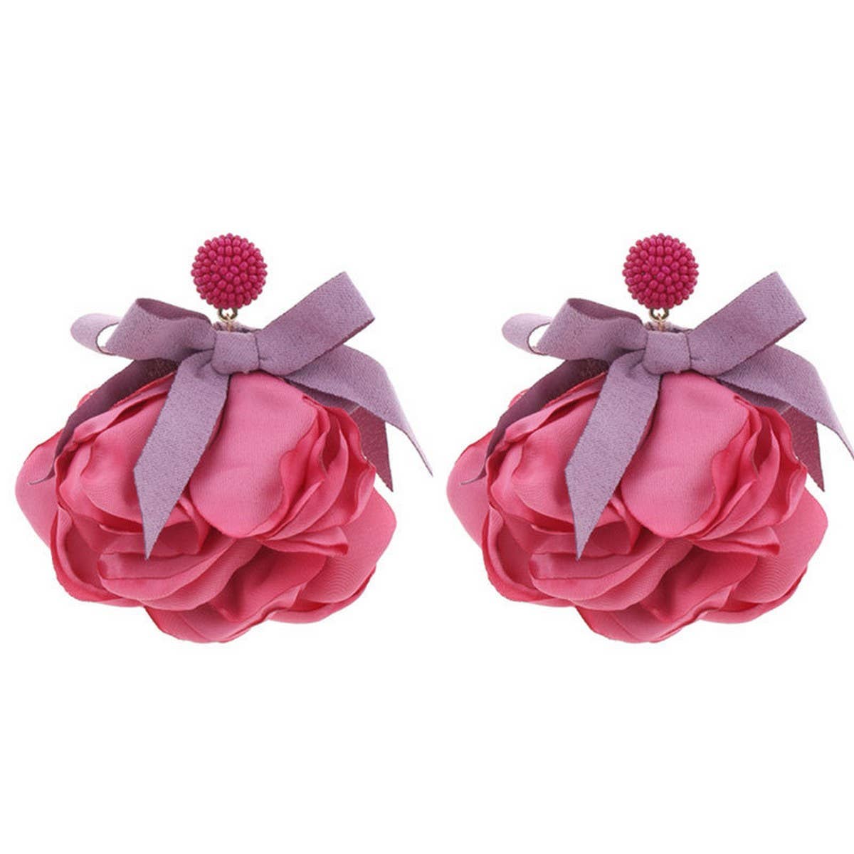 LONG STATEMENT FABRIC BOW FLOWER EARRINGS_CWMM6163