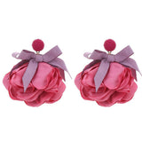 LONG STATEMENT FABRIC BOW FLOWER EARRINGS_CWMM6163