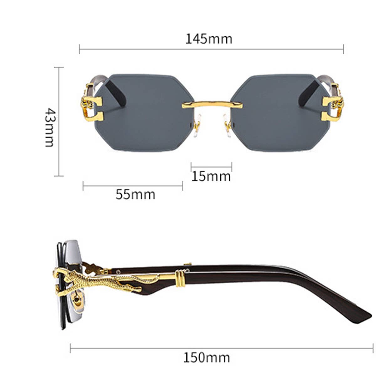 LEOPARD HEAD RIMLESS CUT EDGE SUNGLASSES_CWASG1151