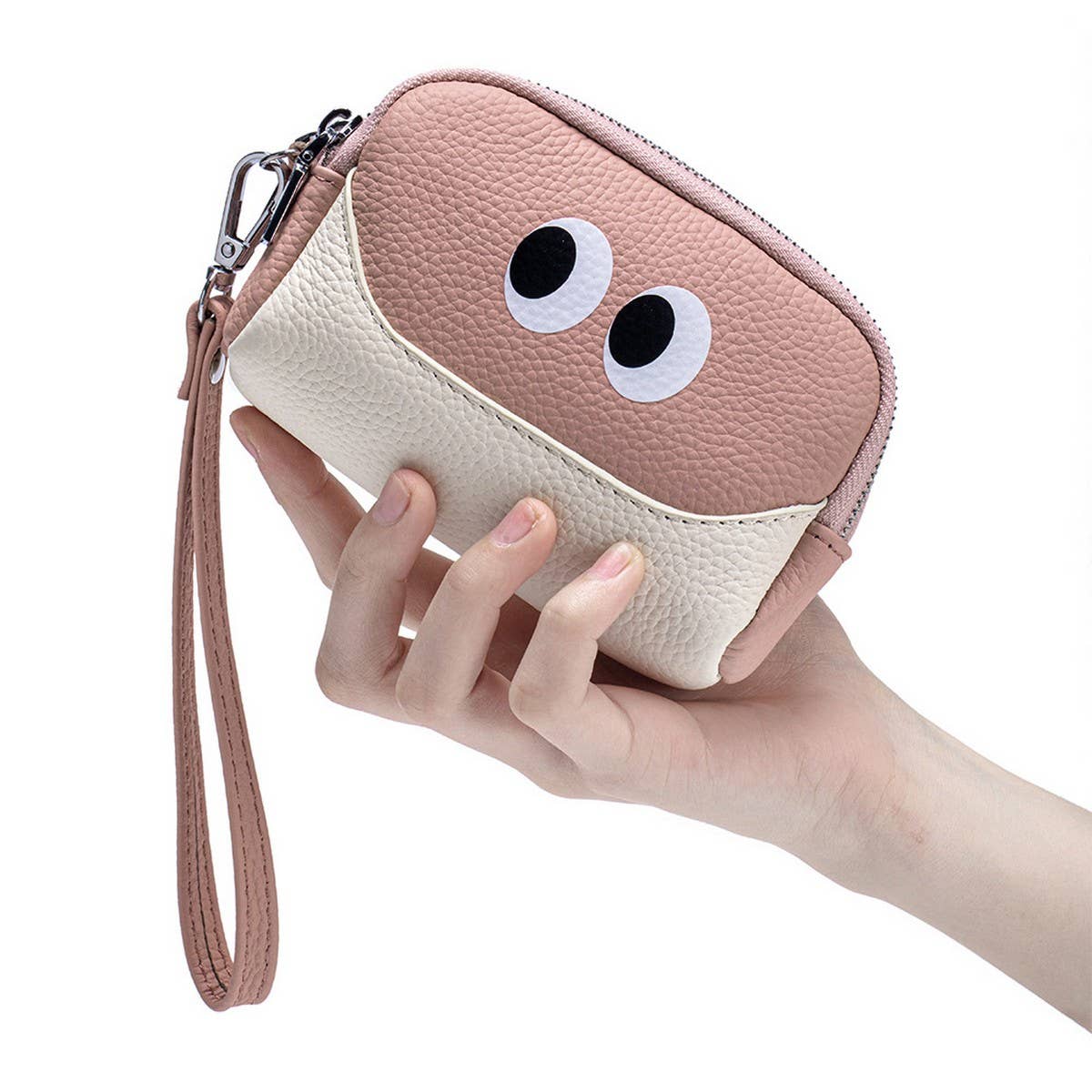 CUTE MINI LEATHER WRISTLET TRIPLE ZIPPER POUCH_CUAB00380