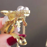 SWEET HEART TASSEL SPRING CLIP PEARL HAIRPIN_CWAHA4694