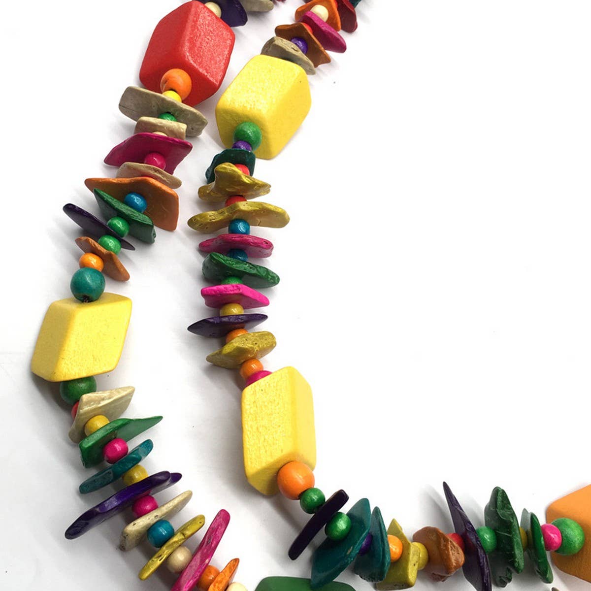 Vintage Geometric Wood Coconut Shell Necklace_Cwmm4978