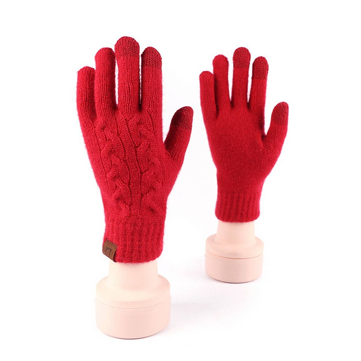 KNITTED FLEECE PLAID TOUCH SCREEN WARM GLOVES_CWAG0371