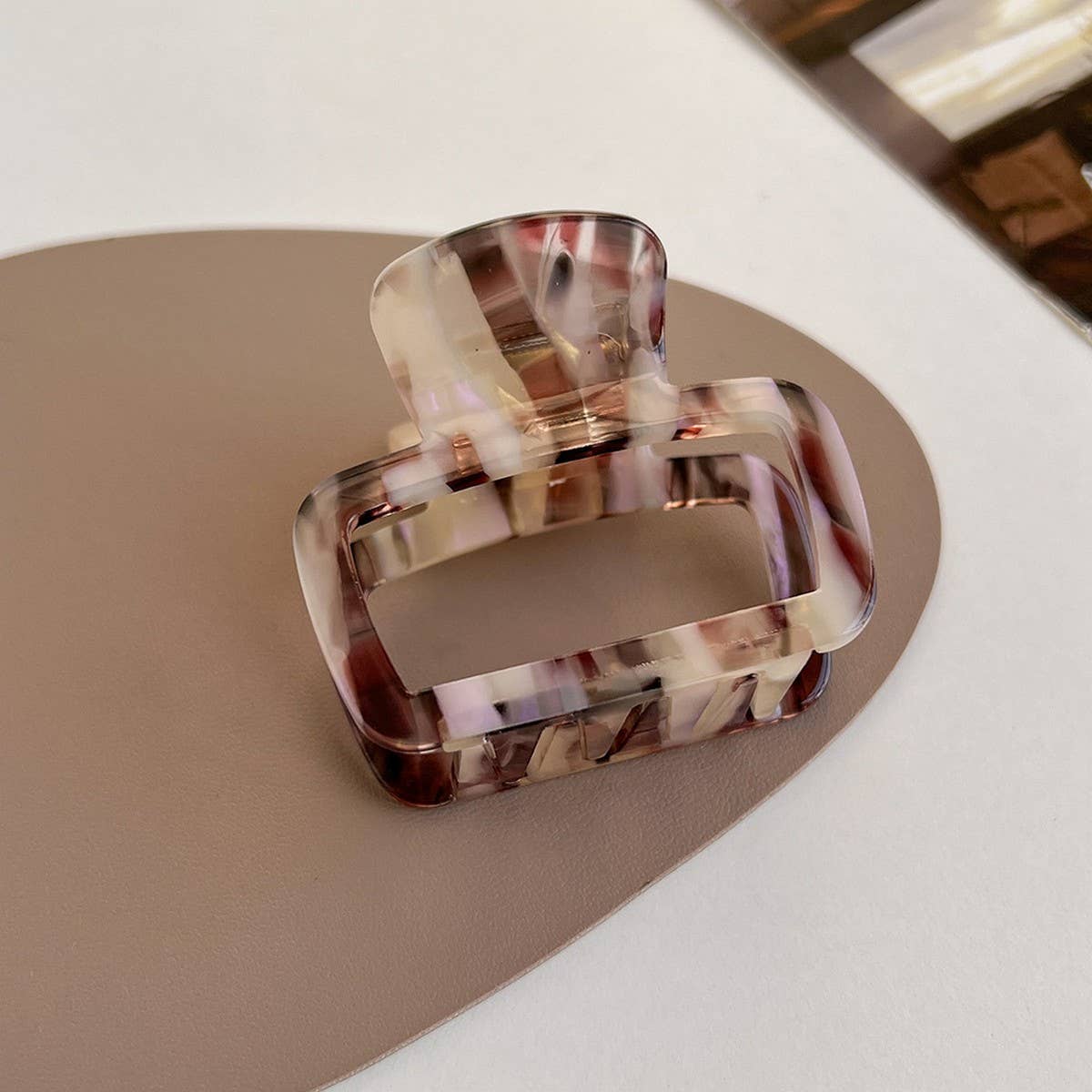 Tortoise Shell Square Hair Claw, Hollow Chic Clip