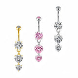 DOUBLE HEART TASSEL BELLY RING ZIRCON PIERCING_CWMM9308