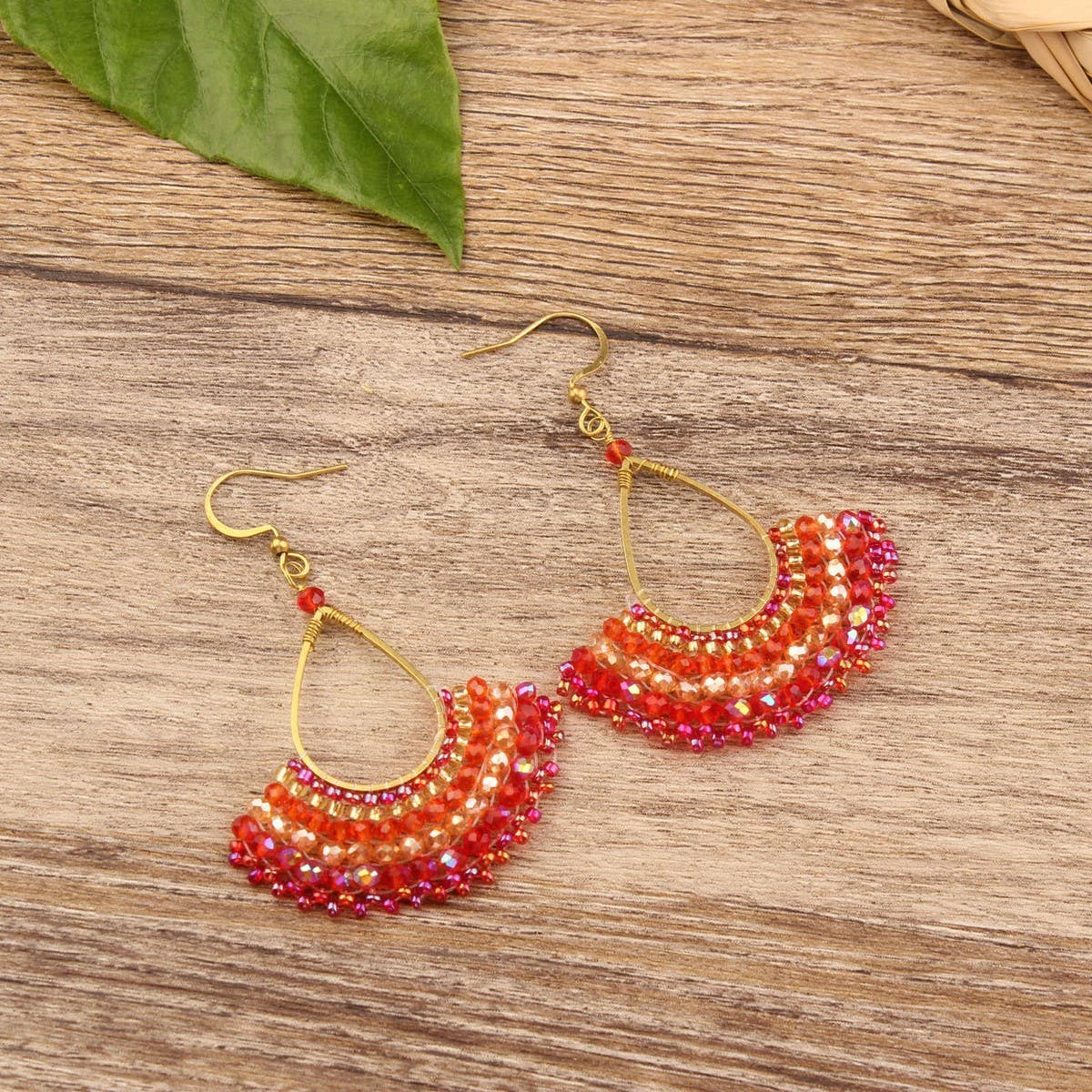 FASHIONABLE HAND WOVEN GREEN FAN EARRINGS_CWAJE4004