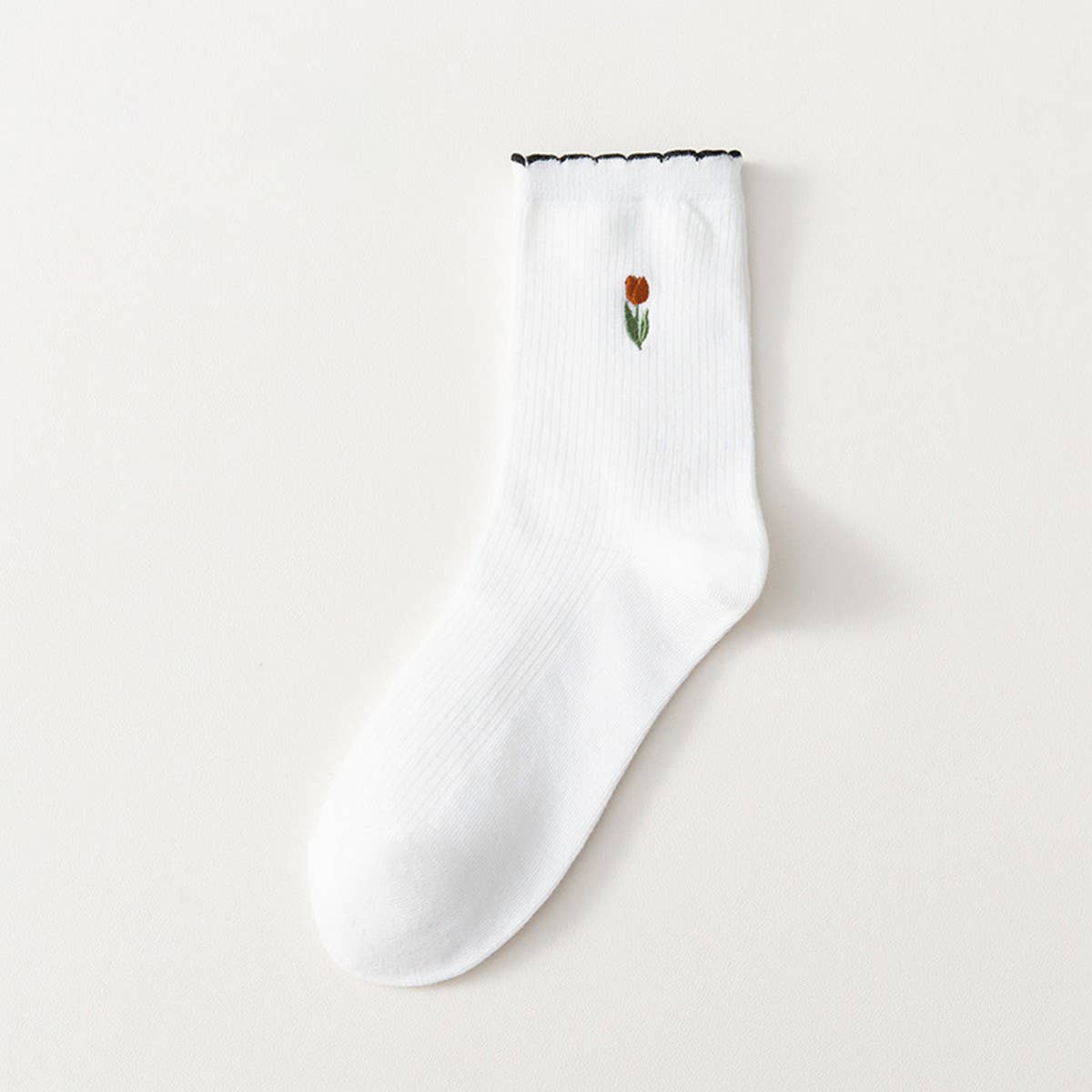 FLORAL EMBROIDERED COTTON SOCKS_CWMS0510