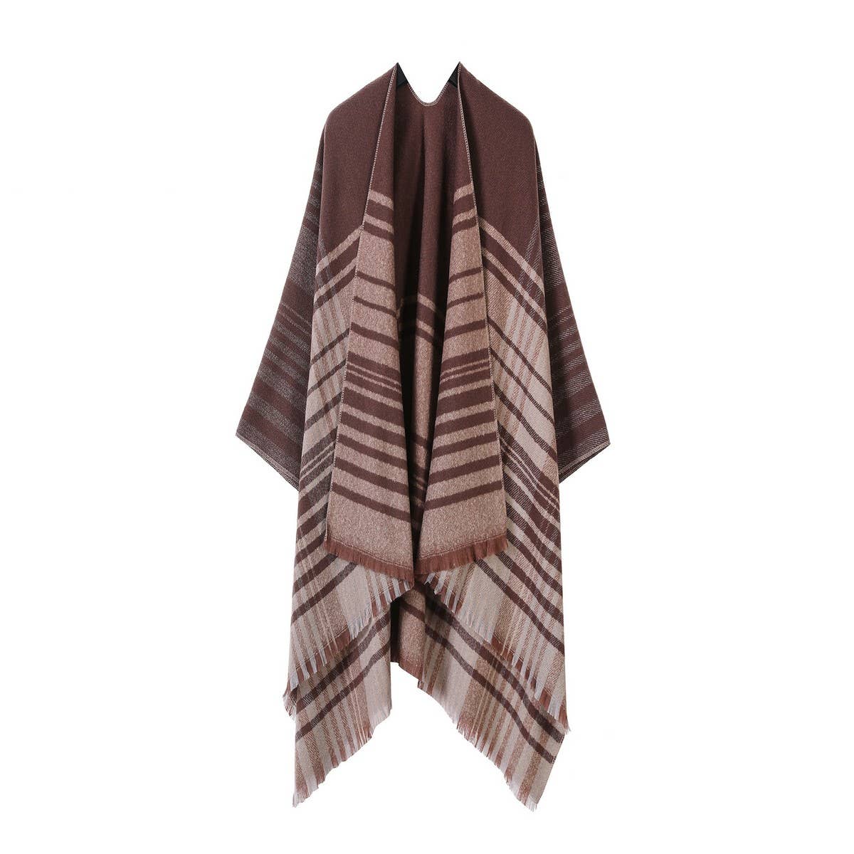 LINE PLAID SPLIT SHAWL THICK LARGE SIZE SCARF CAPE_CWASC2233