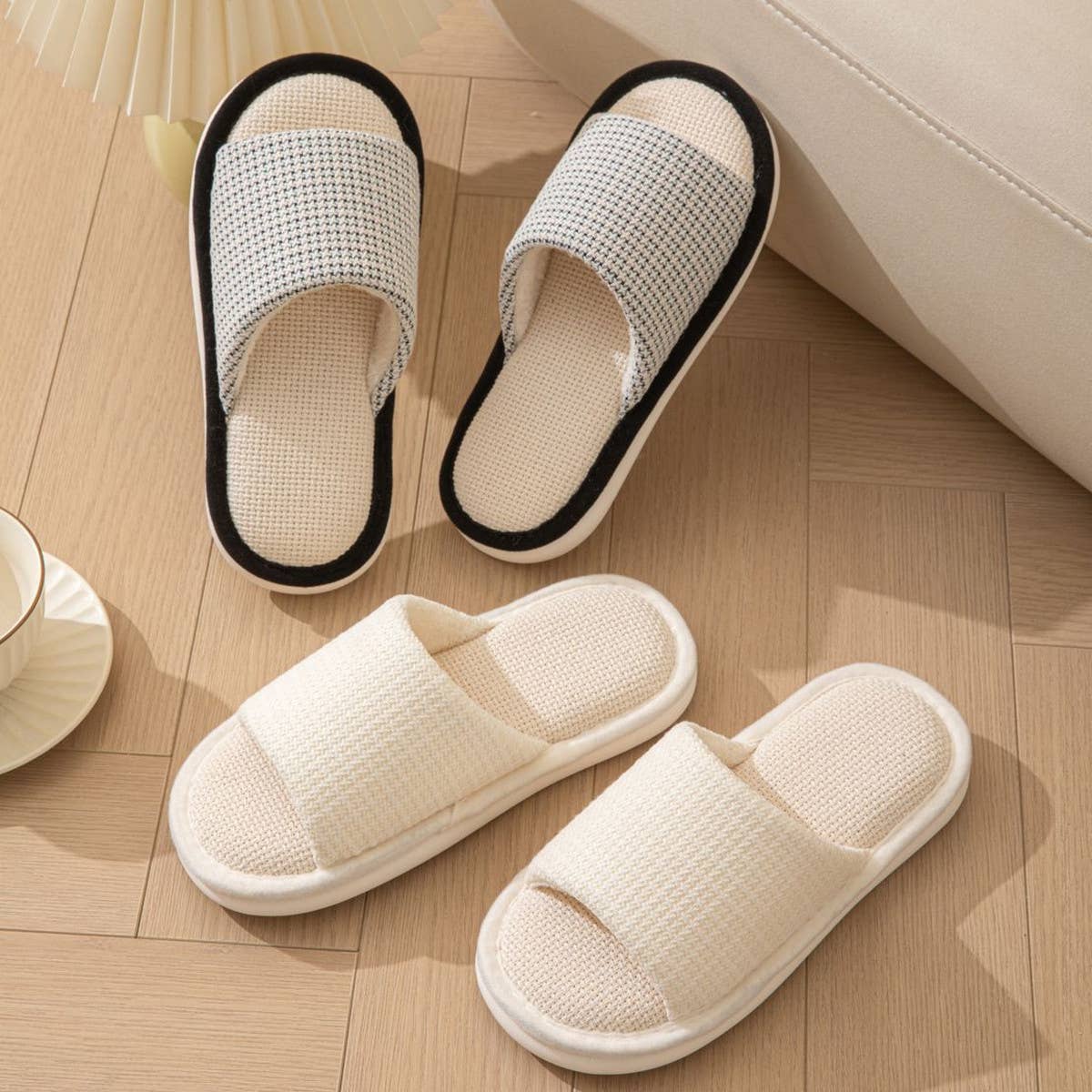SIMPLE FABRIC INDOOR LINEN SLIPPERS_CWSHS0846